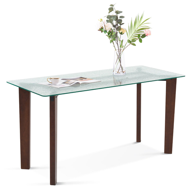 Ebern Designs Rodeny 29 L x 55 W Glass Dining Table,Modern Clear Water Rippled Glass Kitchen ...